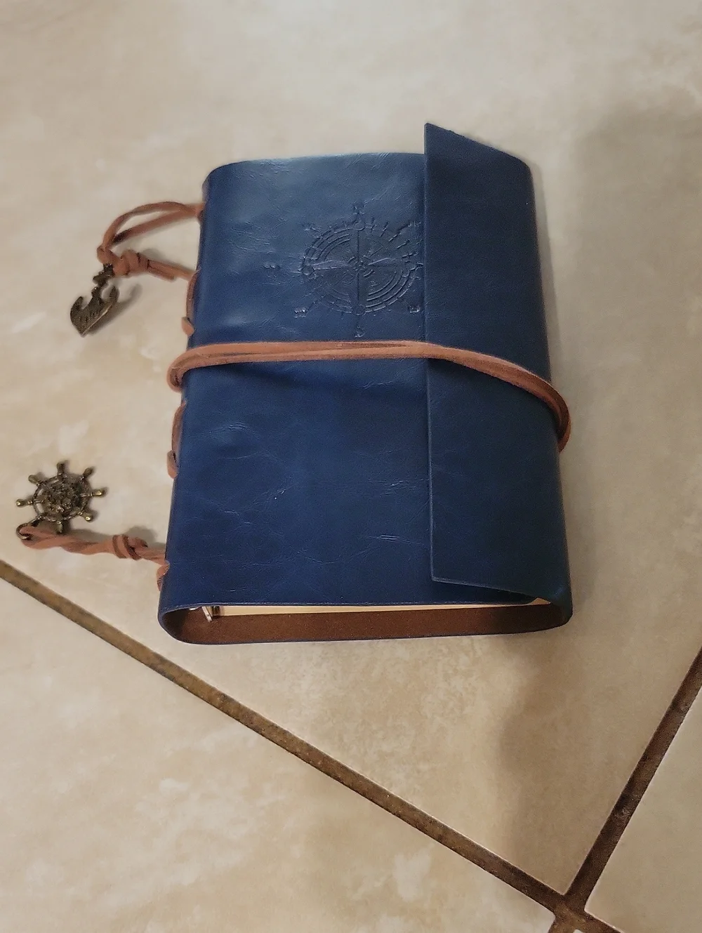 Blue Brown Nautical Leather Journal Refillable Pages